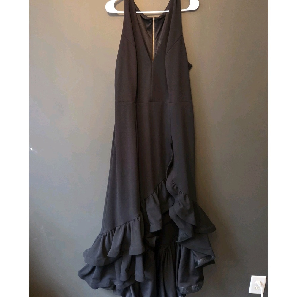Betsy & Adam Women's Black Asymmetric Ruffle Gown‎ Dress Plus Size 22W